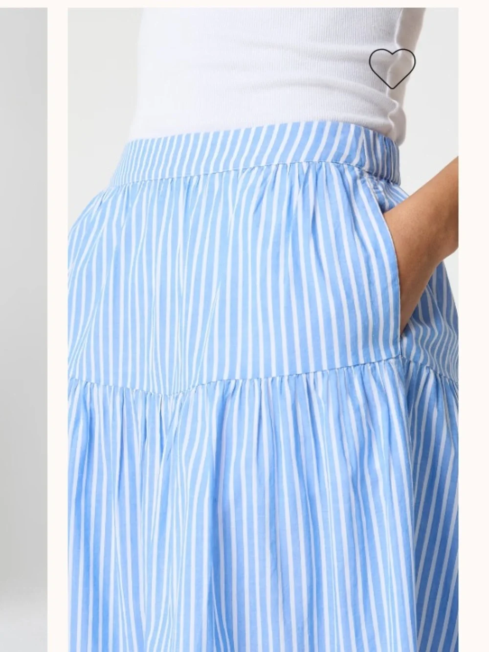 J Crew Factory Tiered midi skirt Sail Blue Stripe Pull on Cotton Preppy Size M - Picture 2 of 13